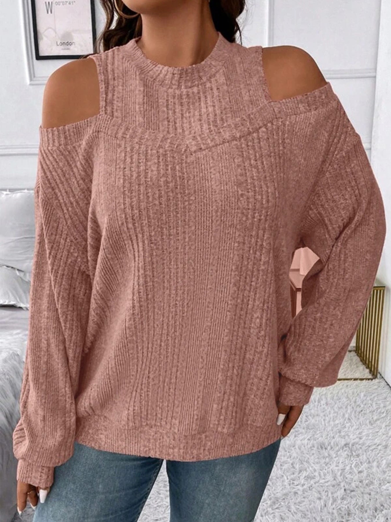 Casual Solid-color Off-shoulder Fashionable Loose-fitting Long Sleeves