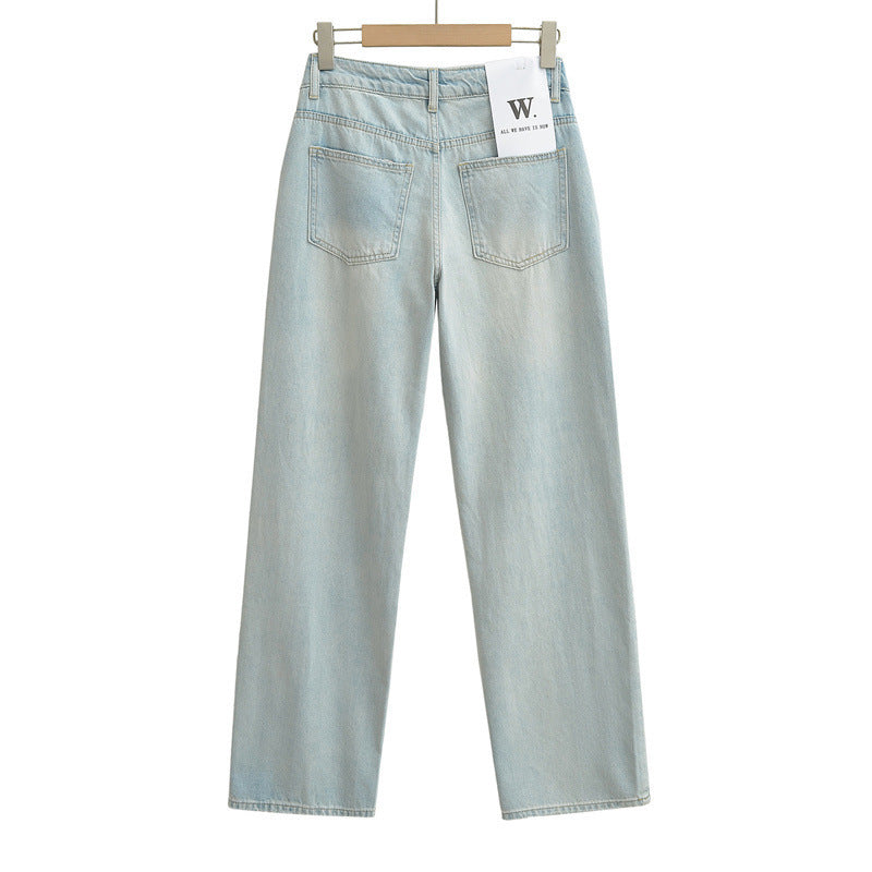 Lage taille recht losse denim dweil broek