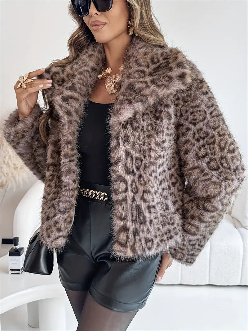 Gradient Dyed Pointed Lapel Faux Fur Short Coat For Women