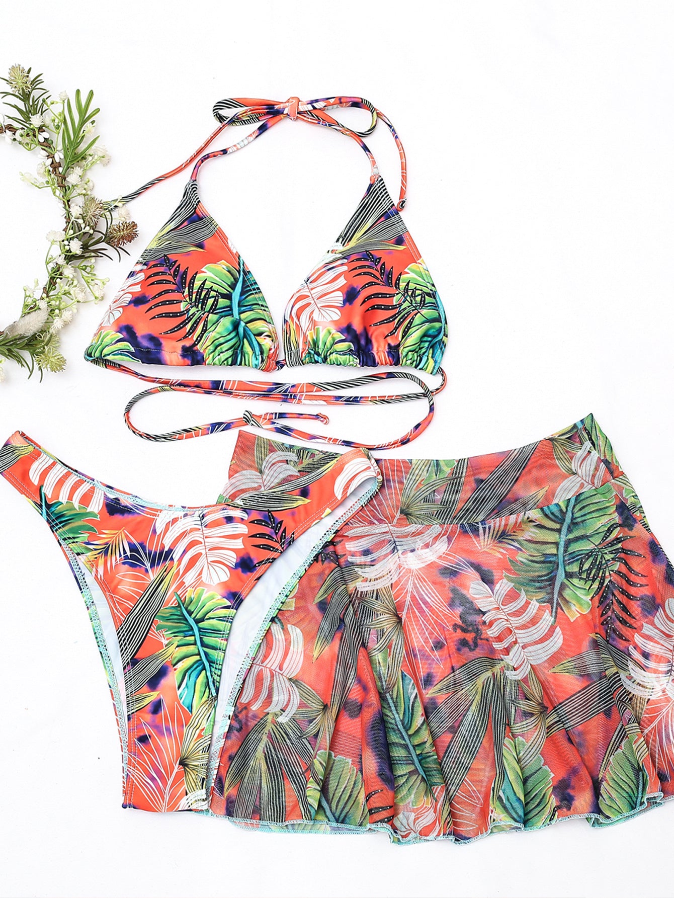 Big Flower Leaf Three-Piece Bikini for Empowered Style