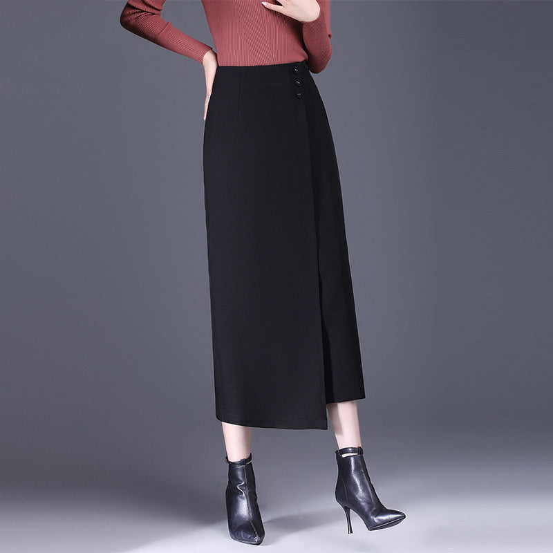 Irregular Straight Sheath Skirt With Draped Split Design