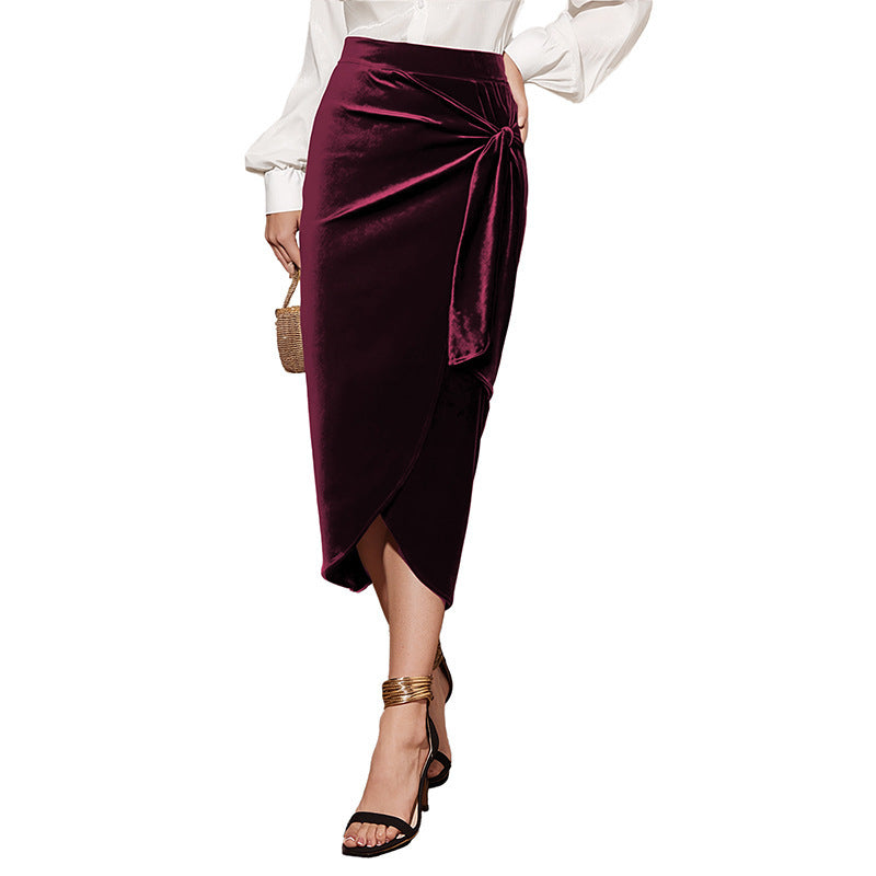 Solid Color Twisted Velvet Dress met elegante split