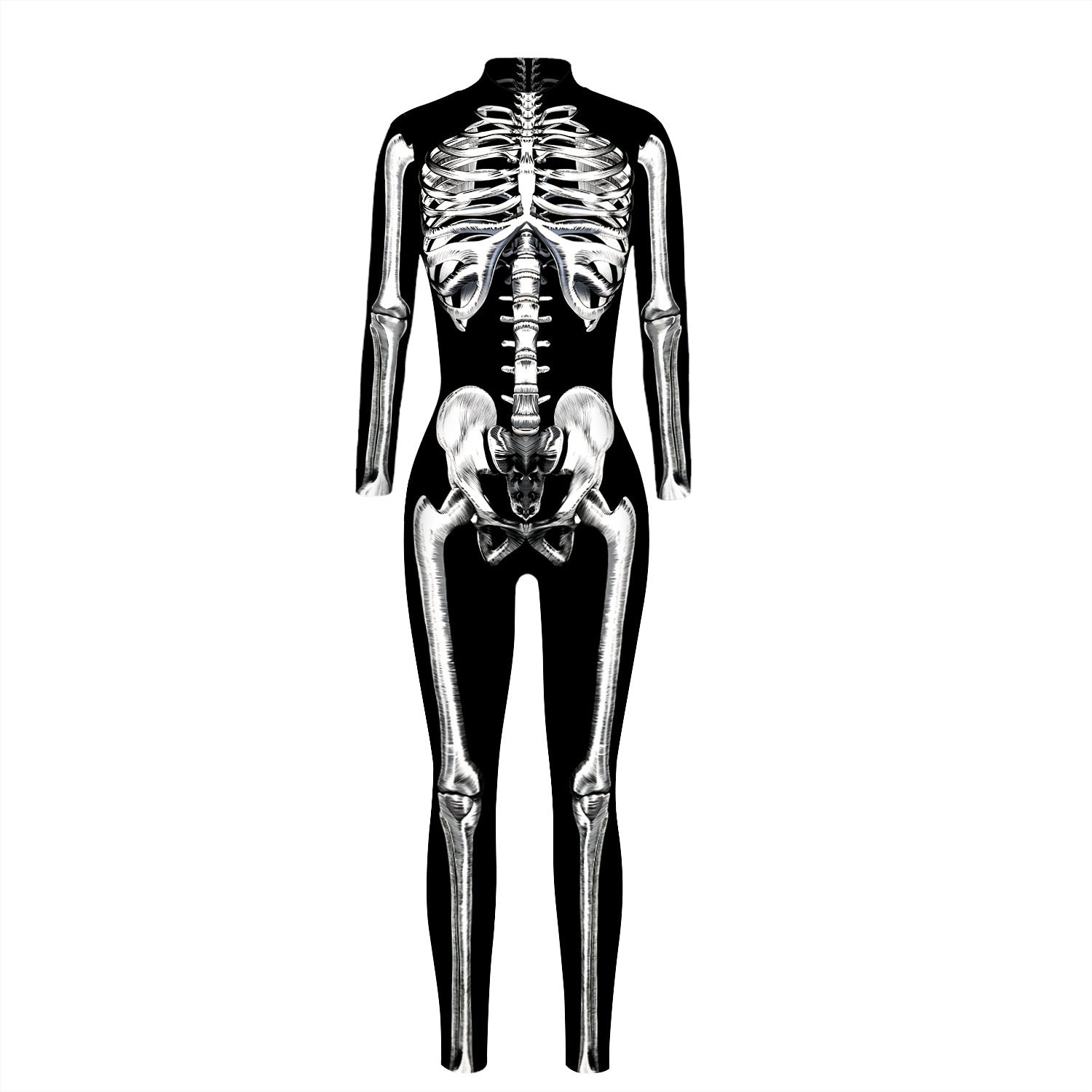 Skeleton Digital Women's Printed Wear Tight Long Sleeve Jumpsuit