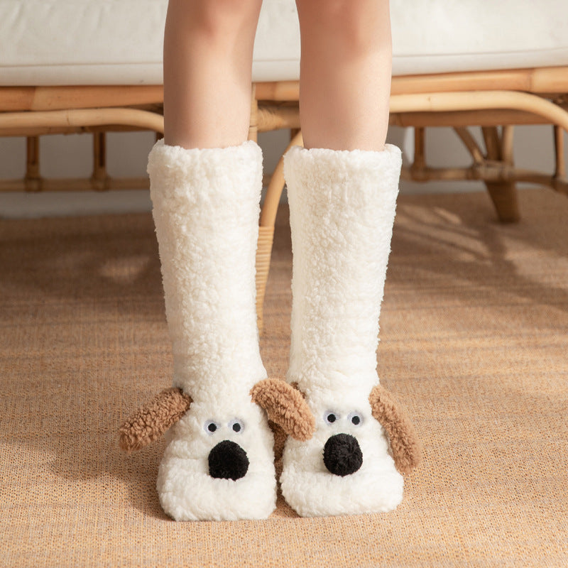 Soft and Thick White Winter Socks with Cute Dog Ears