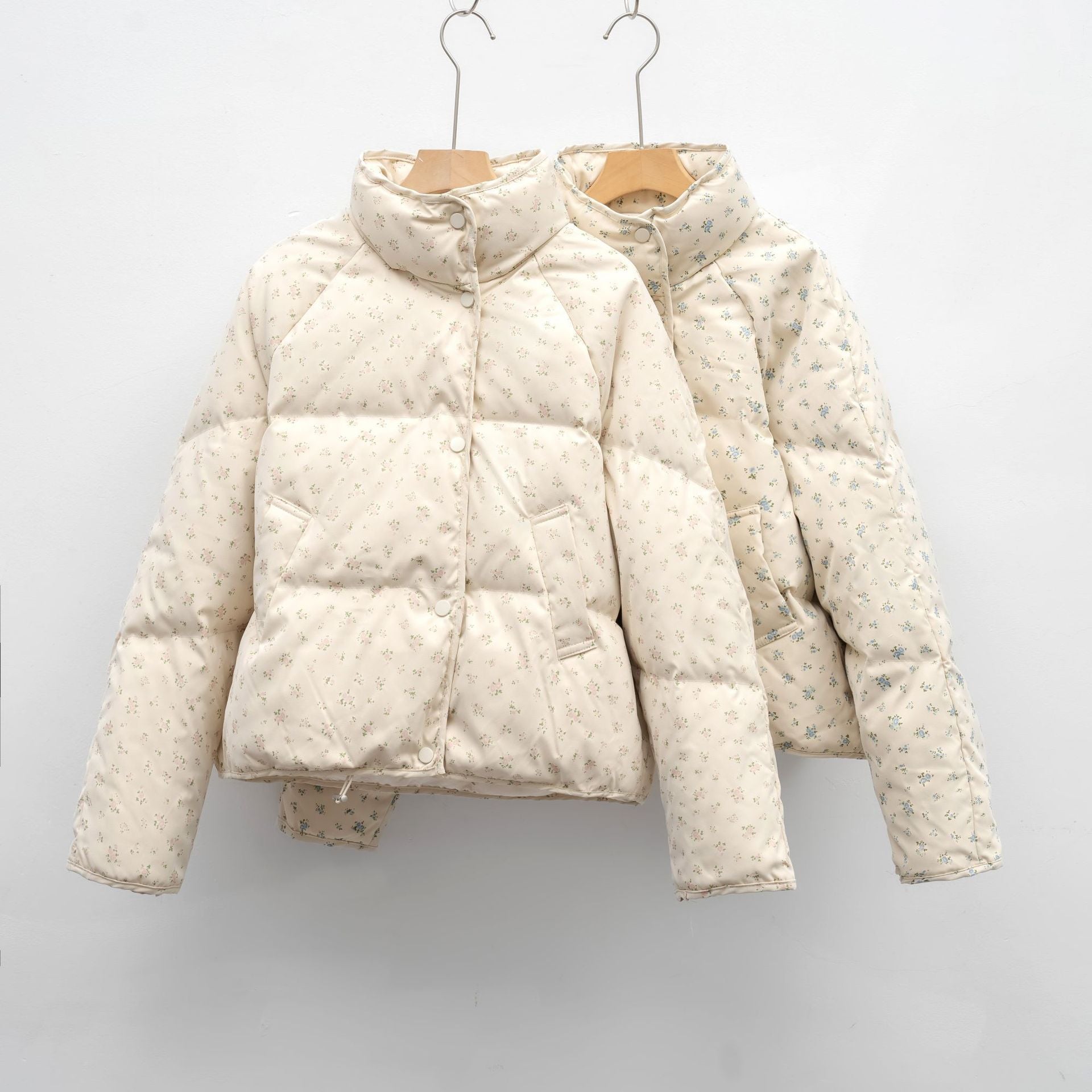 Petite Floral White Duck Down Short Jacket For Women