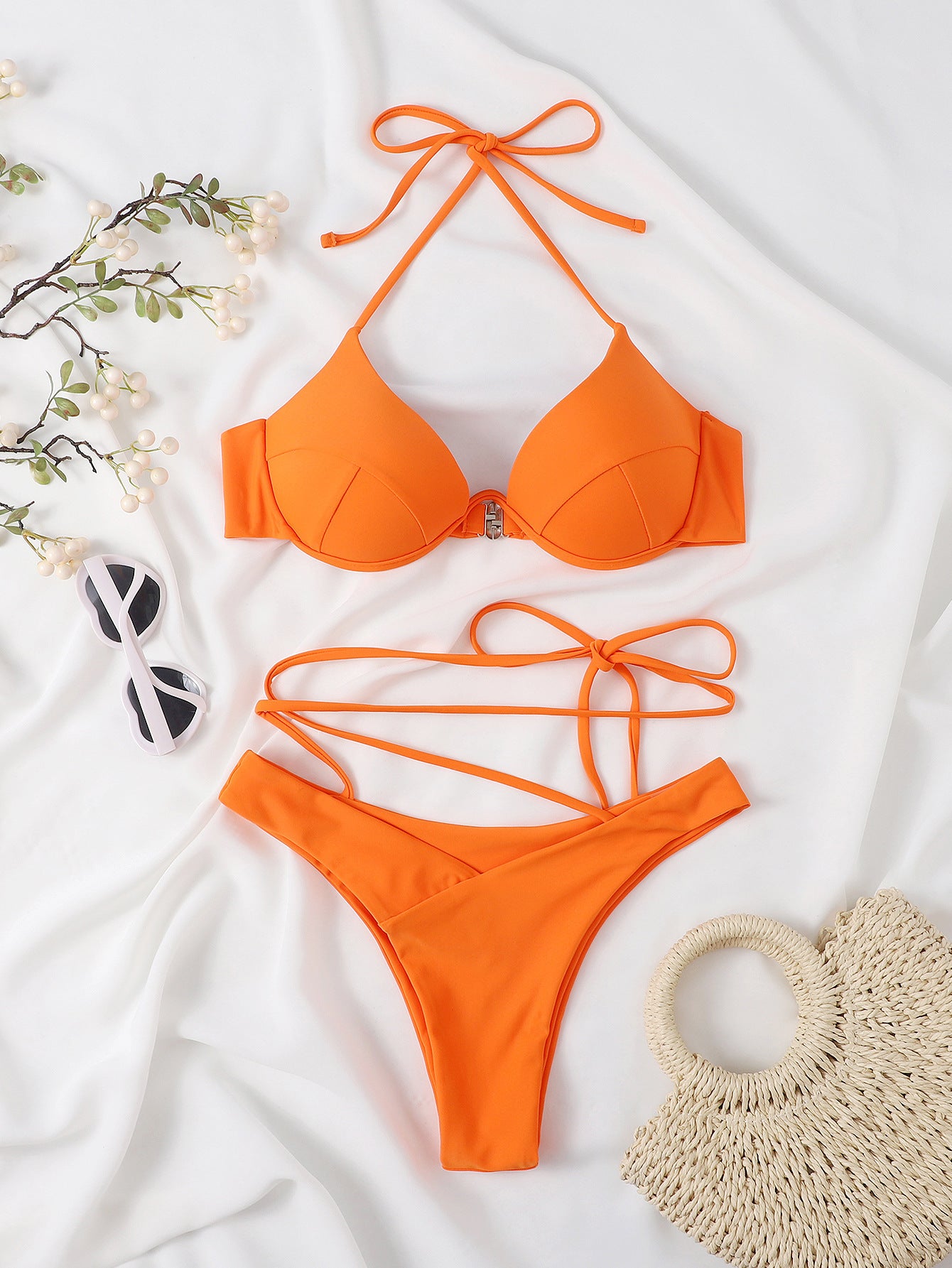 Dames tweedelige strappy bikini set met taille riemen