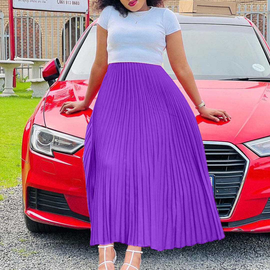 Solid Color High Waist Dress For Plus Size Elegance