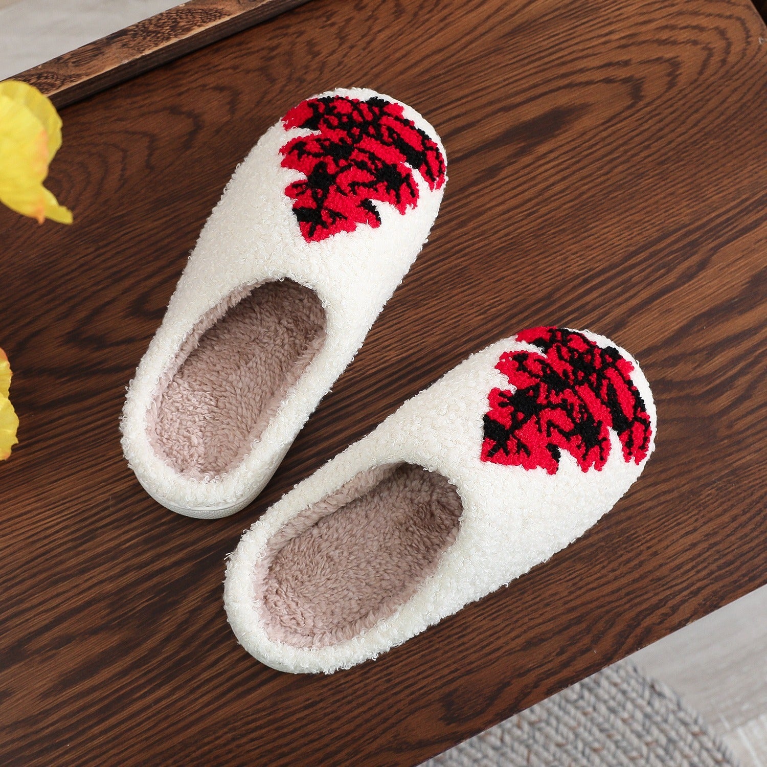 Soft Fleece Lined House Slippers with Red and Black Christmas Trees