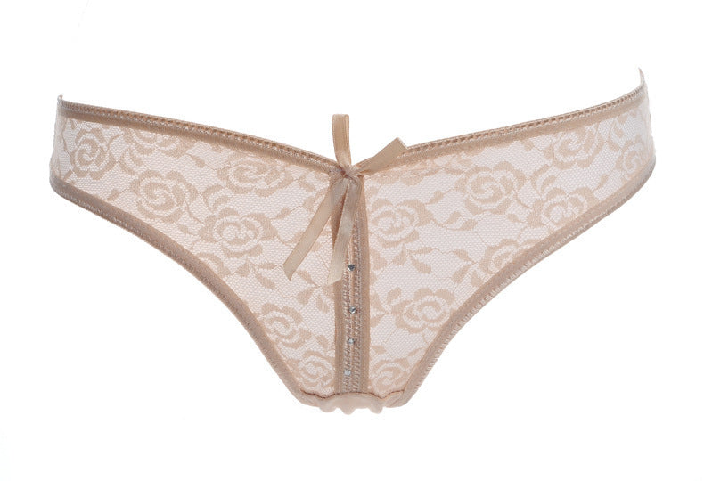 Lacy Low Waist Semi Transparent Bow Thongs