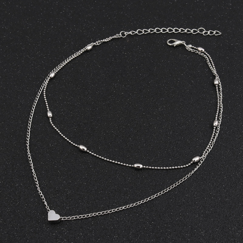 Double Strand Silver Heart Choker