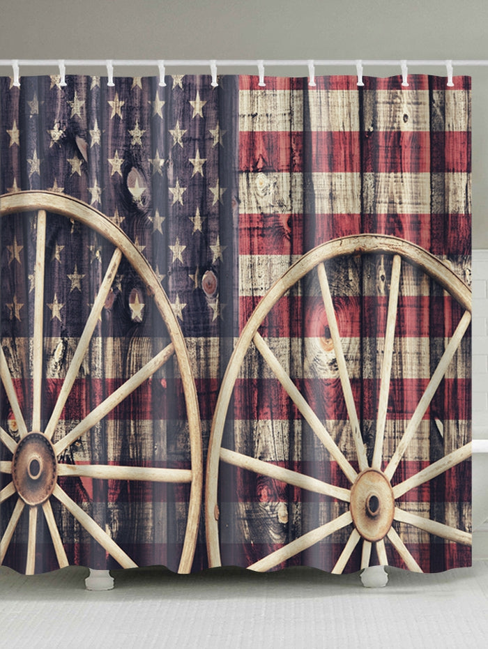 Wagon Wheel American Flag Shower Curtain