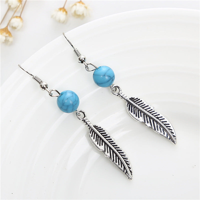 Metallic Blue Feather Drop Earrings