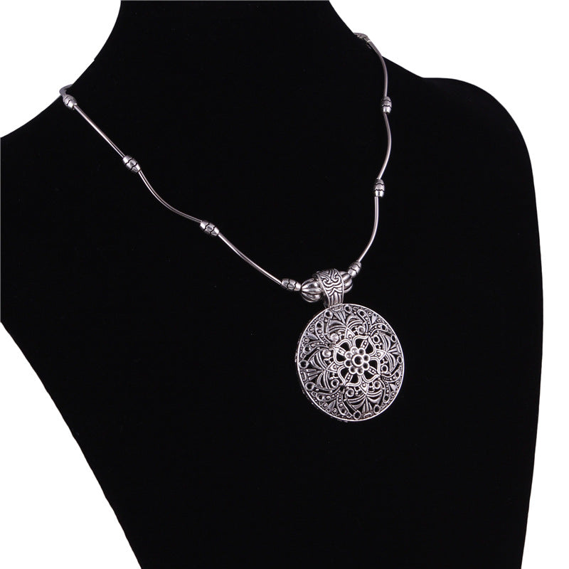 Mandala Inspired Metal Disc Necklace