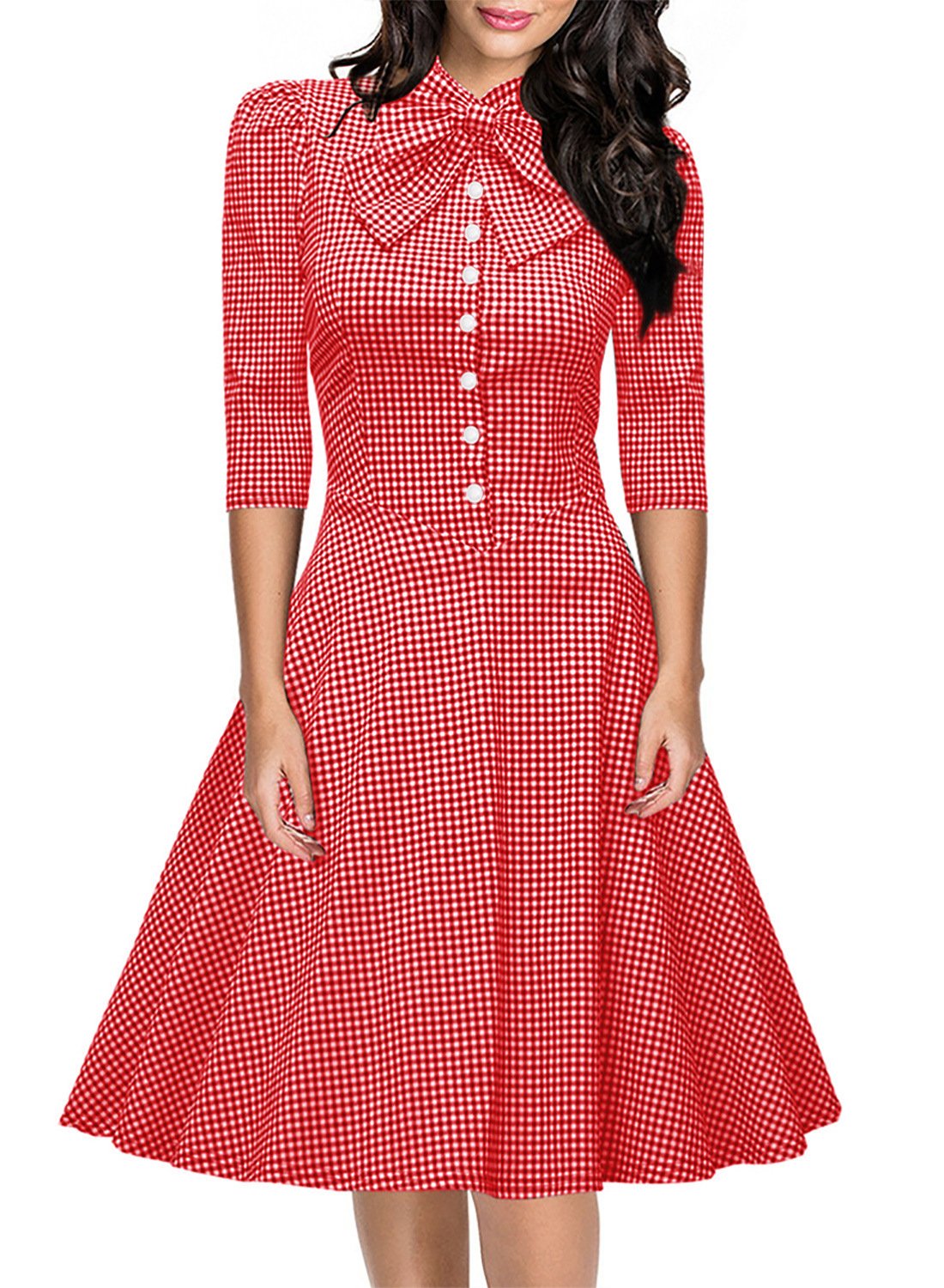 Robe A-Line Butth-front A-Line Gingham Bow