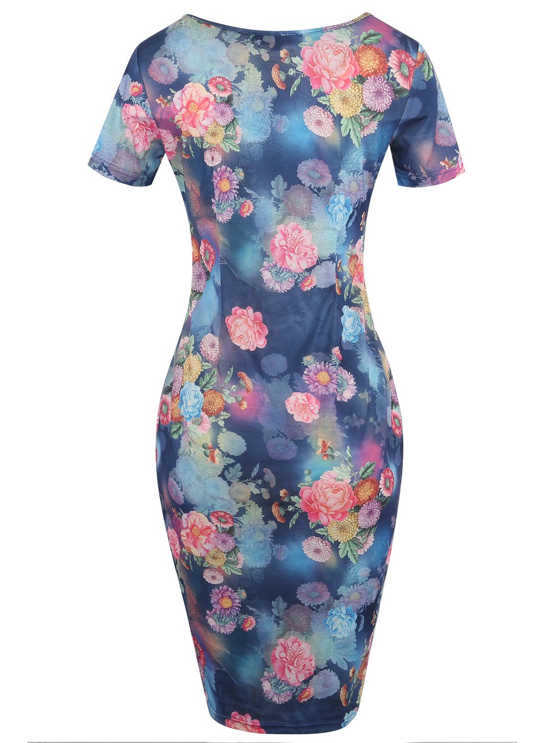 Floral Short-Sleeve Scoop Sheath Dress