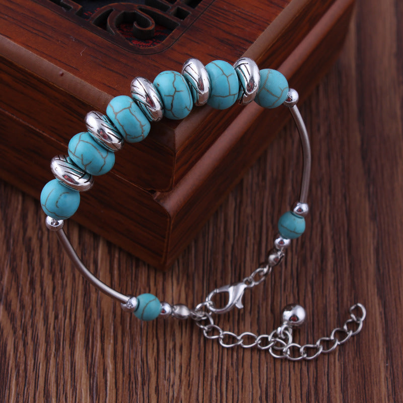 Turquoise and Silver Beaded Bracelet