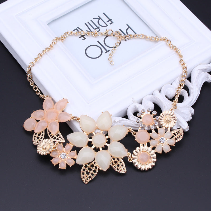 Pearlescent Pink Floral Necklace