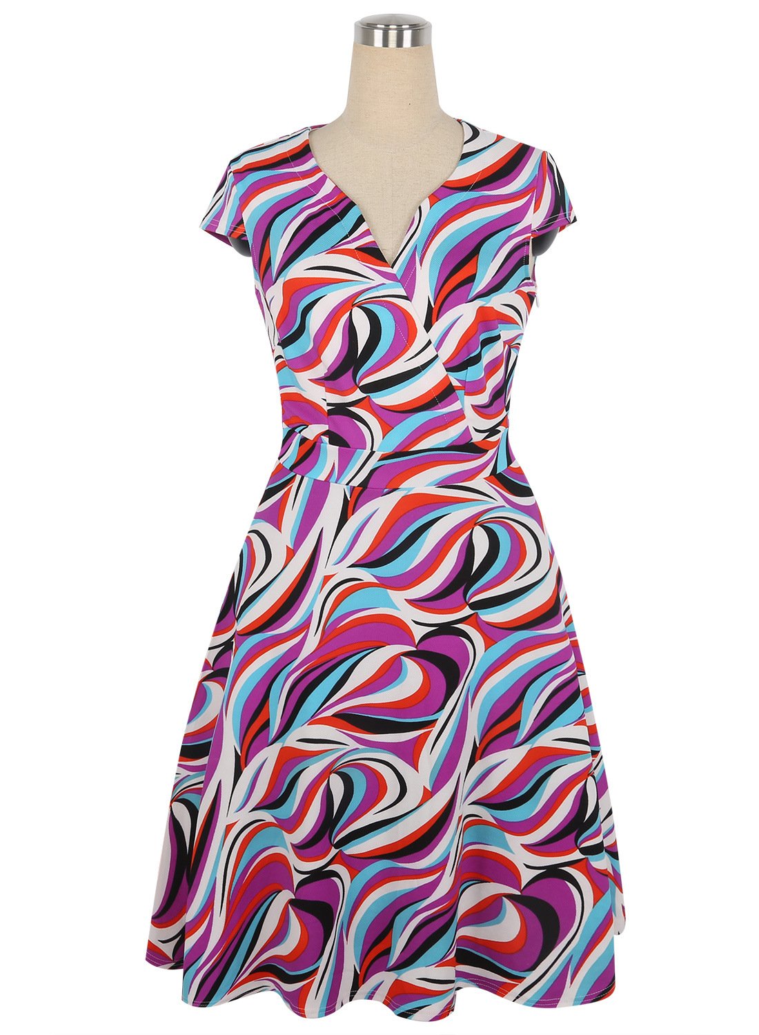 Mod Abstract Patterned Surplice Dress