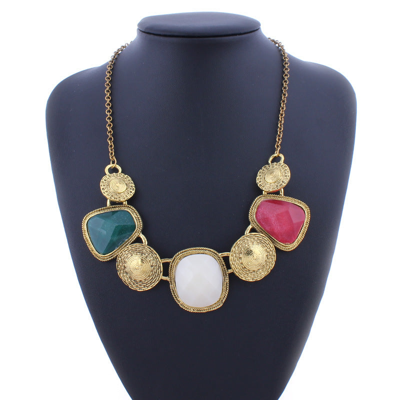 Collier Geometric Retro Gemstone Stone