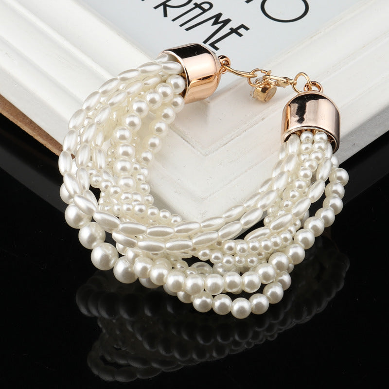 Multiple Strand Faux Pearl Bracelet