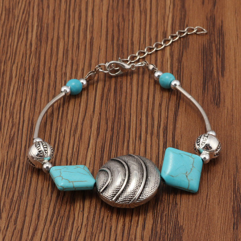 Turquoise and Metal Geometric Bracelet