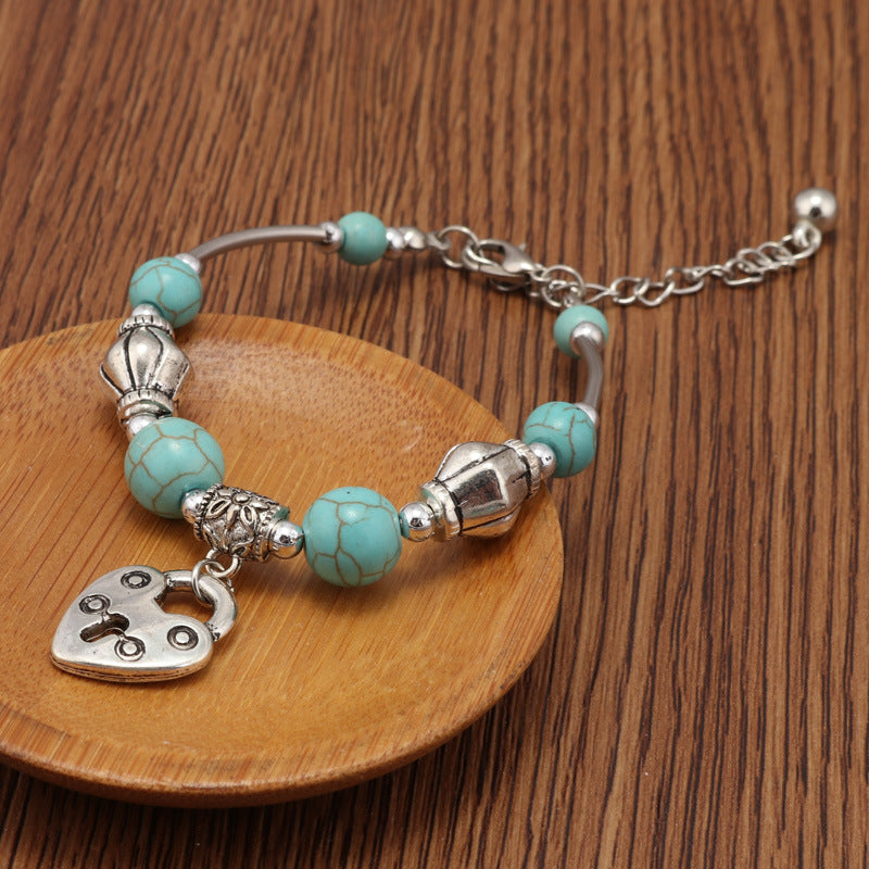 Heart Locket Turquoise Metal Bracelet