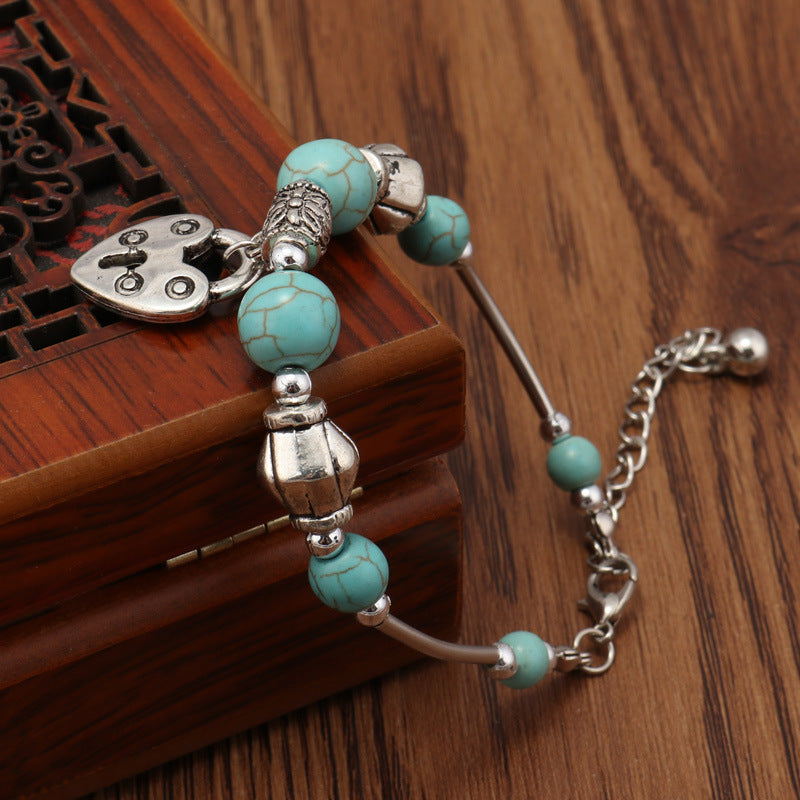 Heart Locket Turquoise Metal Bracelet