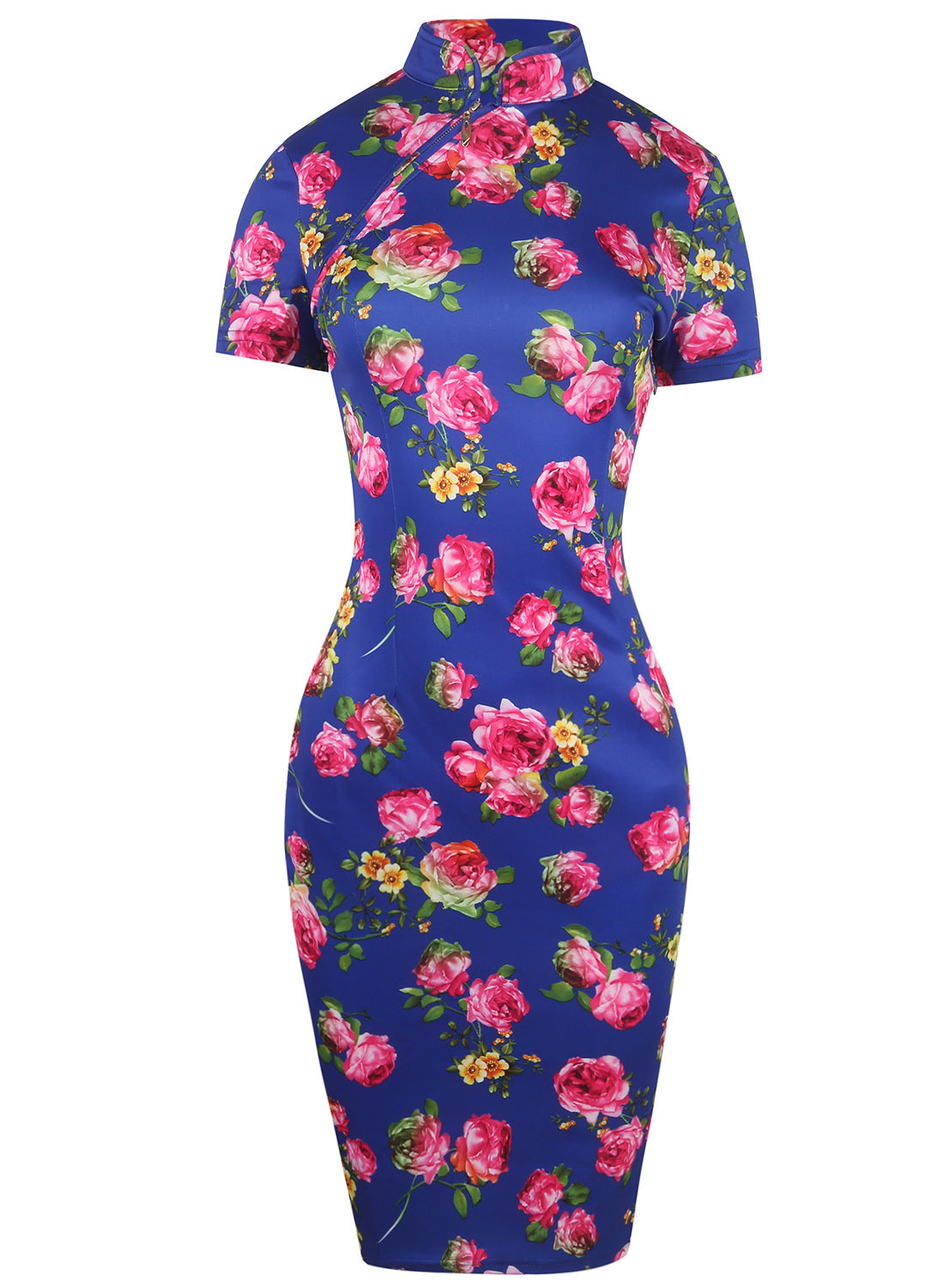 Cheongsam-Kleid mit Stehkragen und Blumenmuster