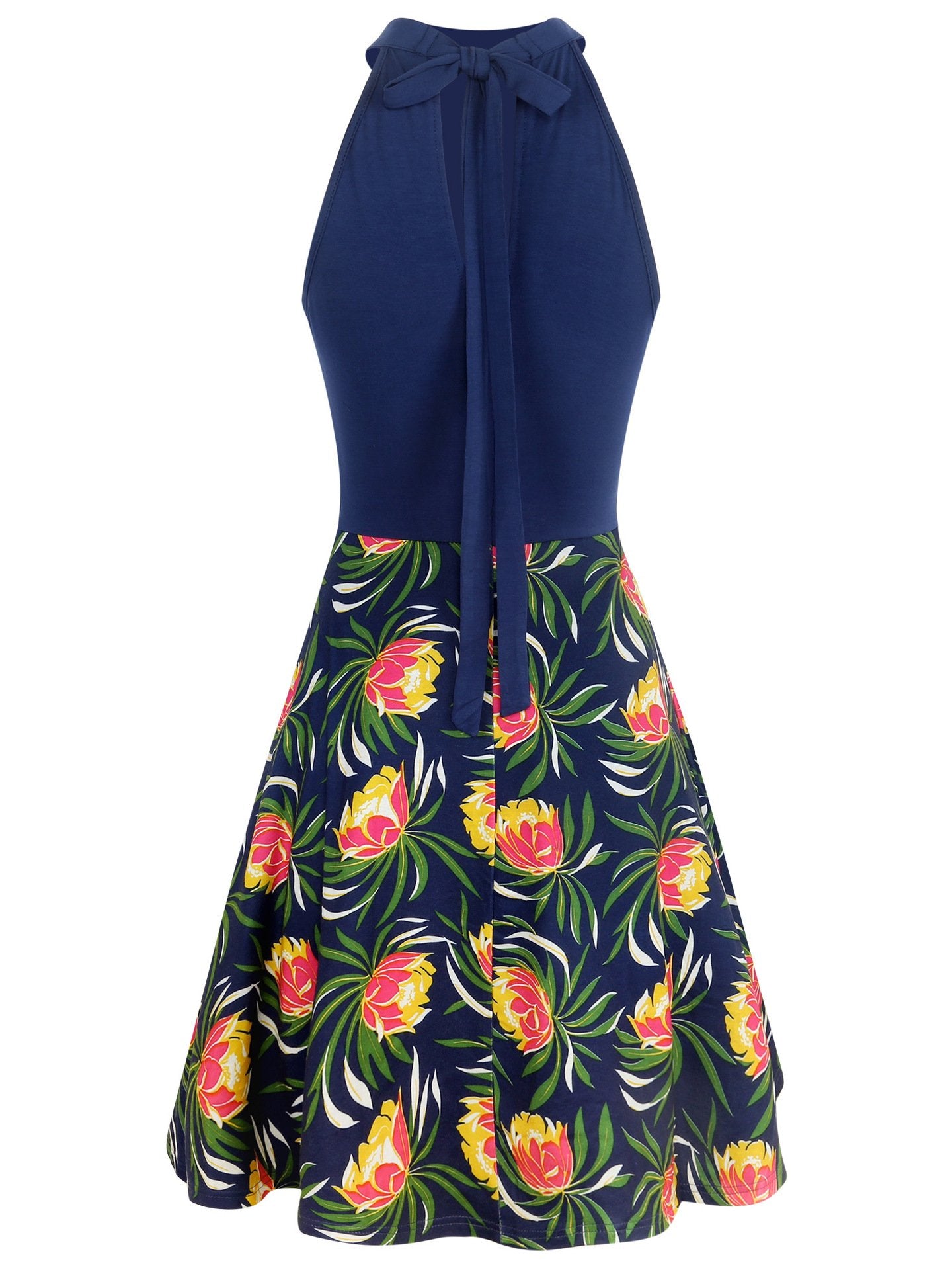 Floral Contrast Mock Halter Dress