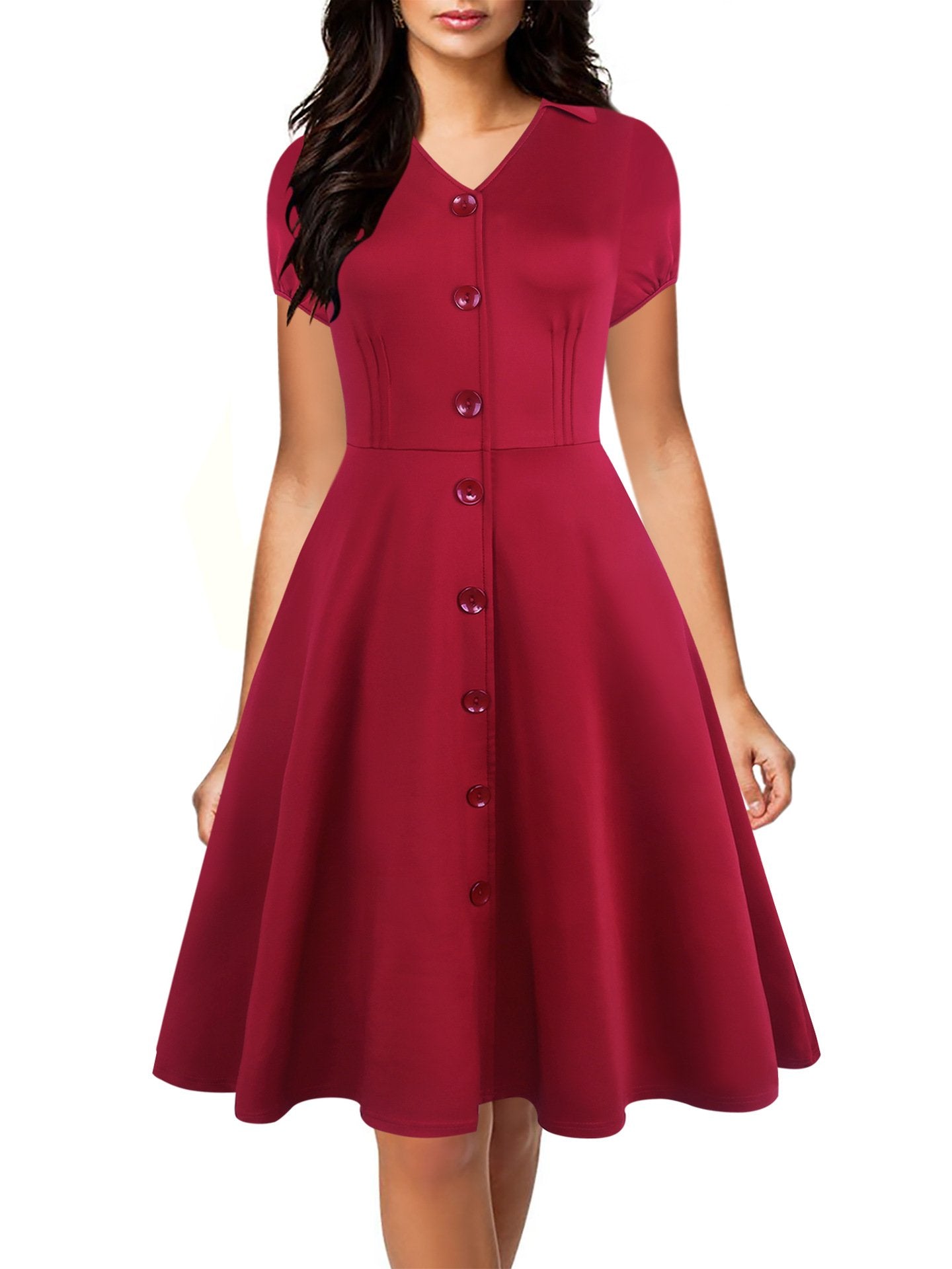 Red Button-Down Fit & Flare Dress