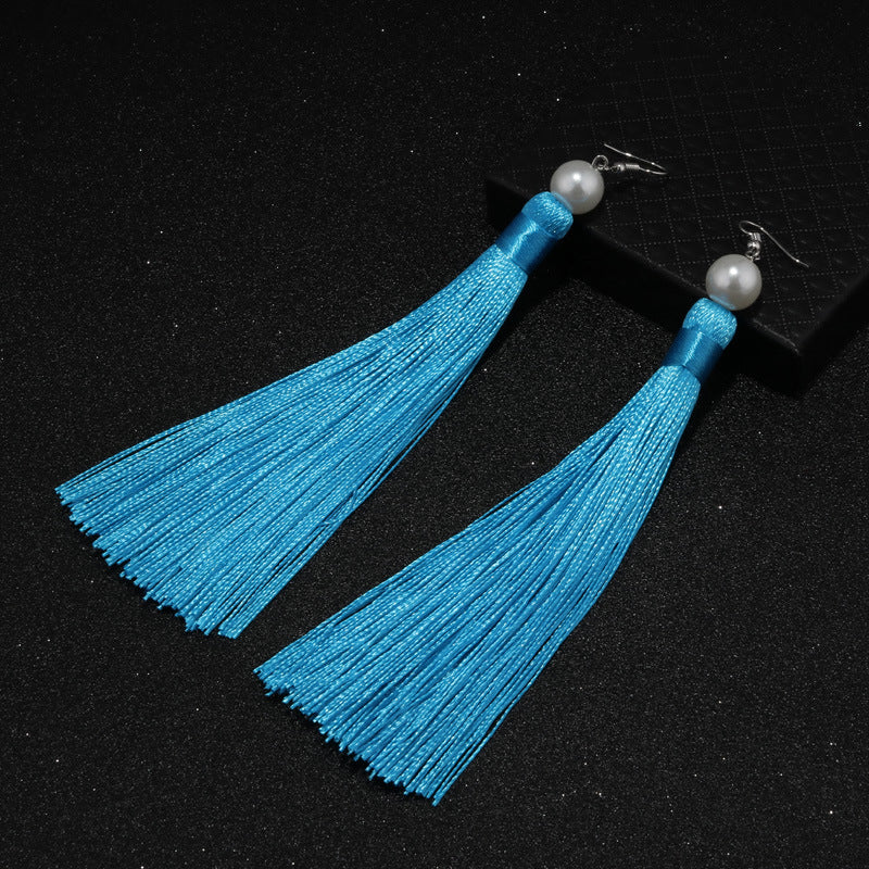 Red Tassel Pearl Drop Earrings