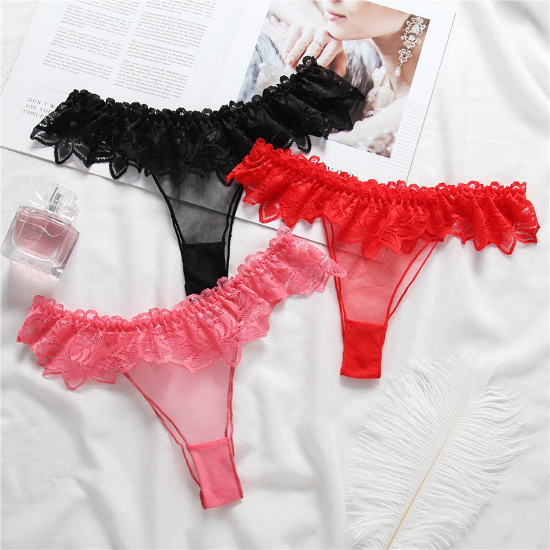 Sheer Lace Ruffle Thong Panty