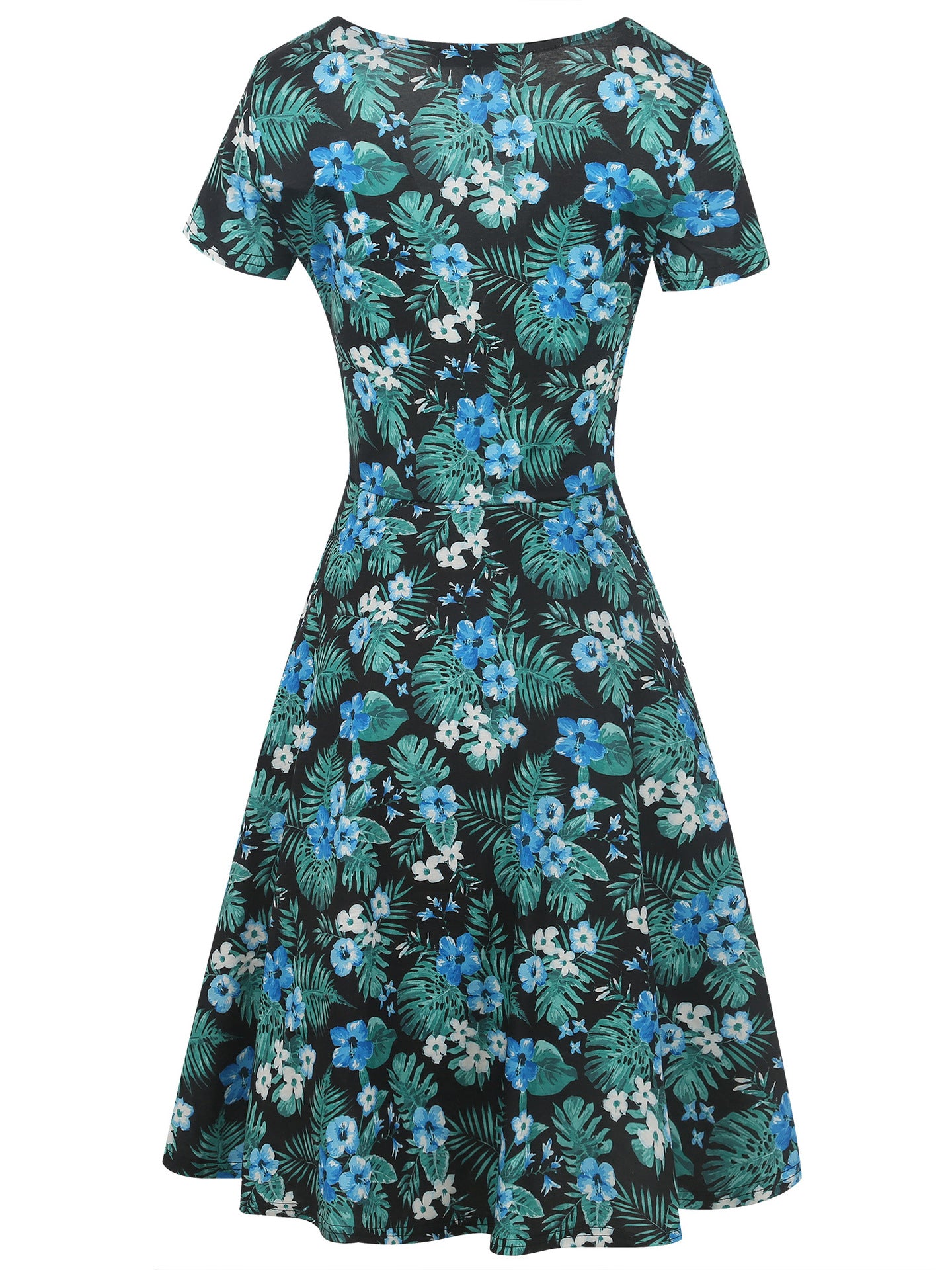 Floral Short-Sleeve Surplice A-Line Dress