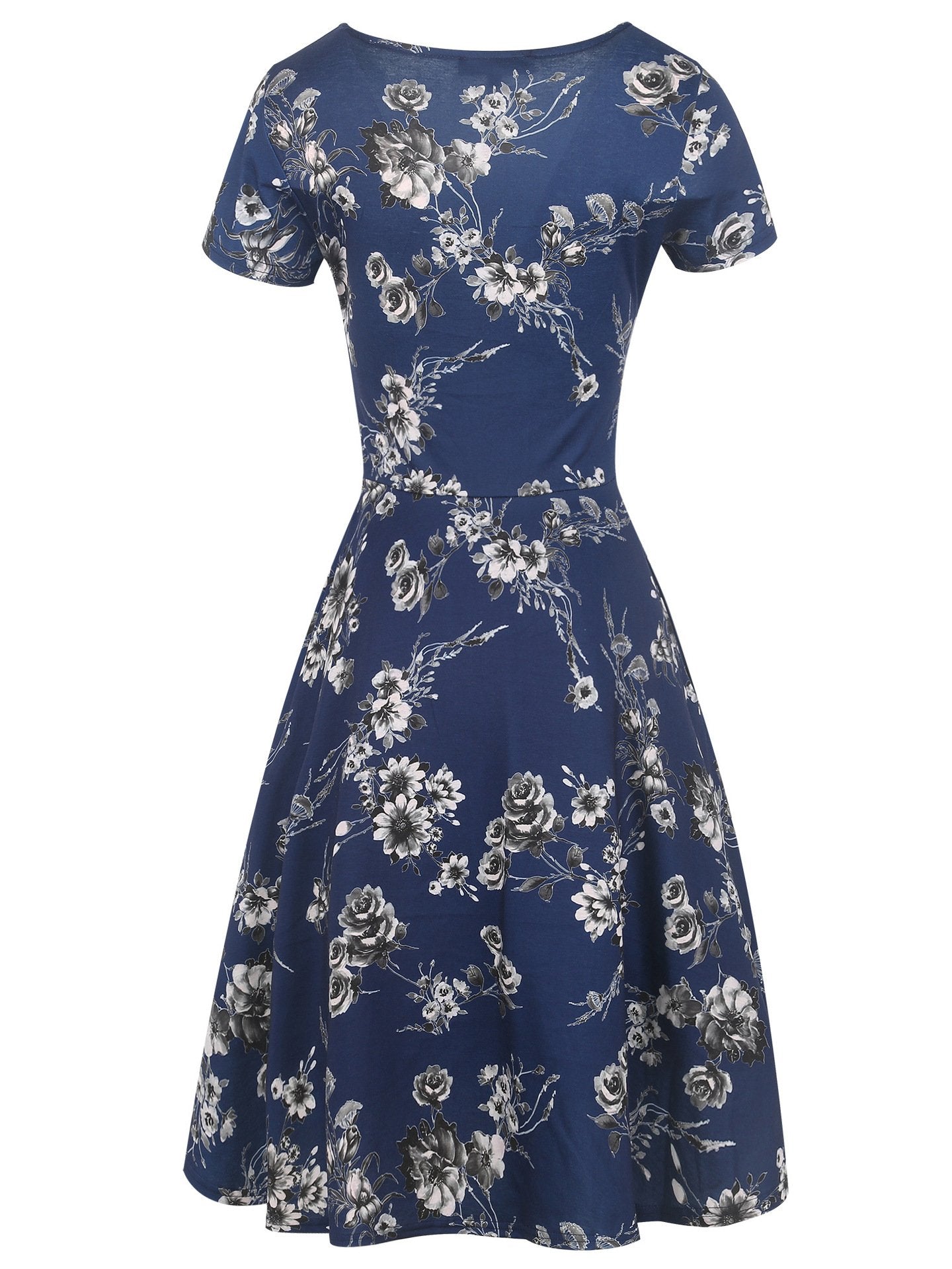 Floral Short-Sleeve Surplice A-Line Dress