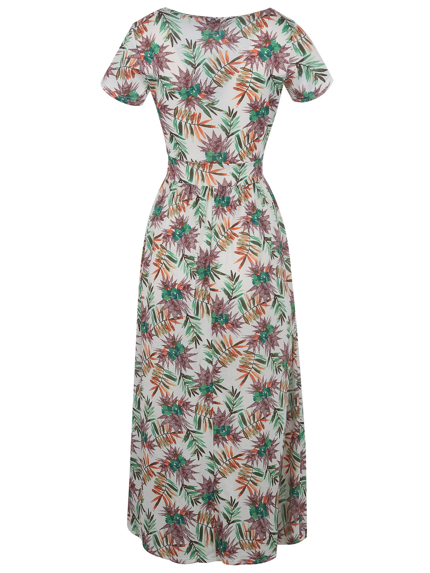 Patterned Surplice Cap-Sleeve Semi-Fitted Dress