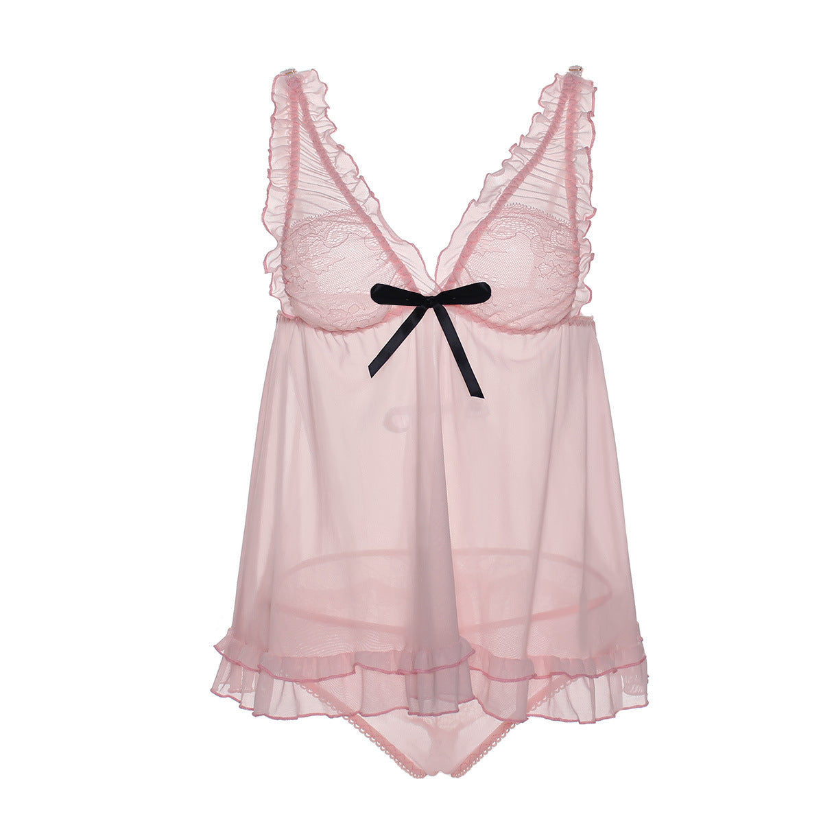 Dainty Ruffle Hem Babydoll Lingerie Set - Theone Apparel