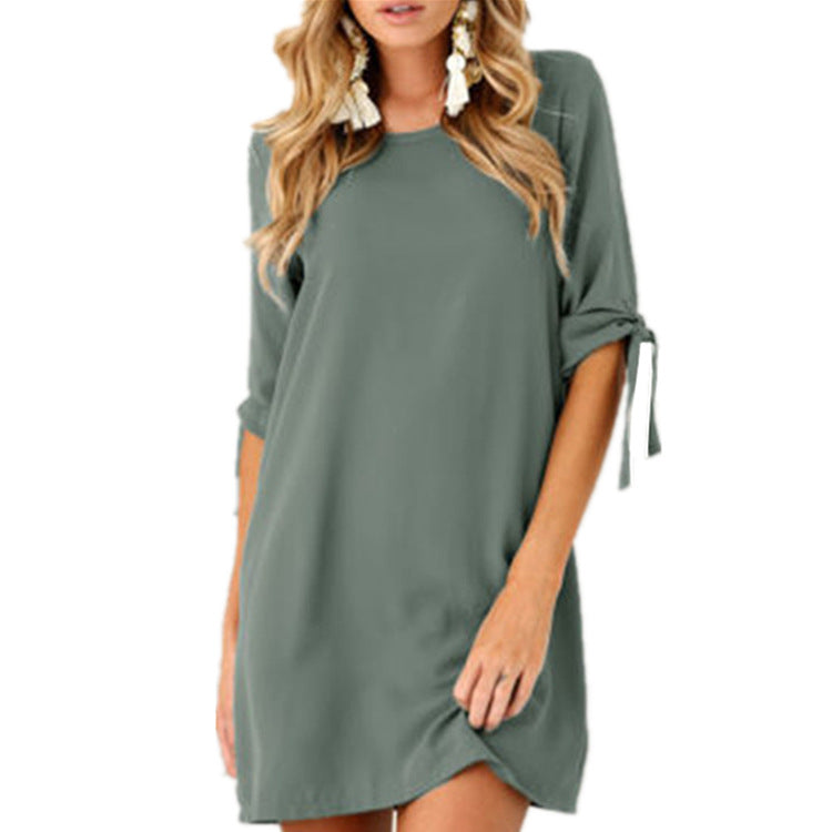 Solid Tie-Sleeve T-Shirt Tunic Dress