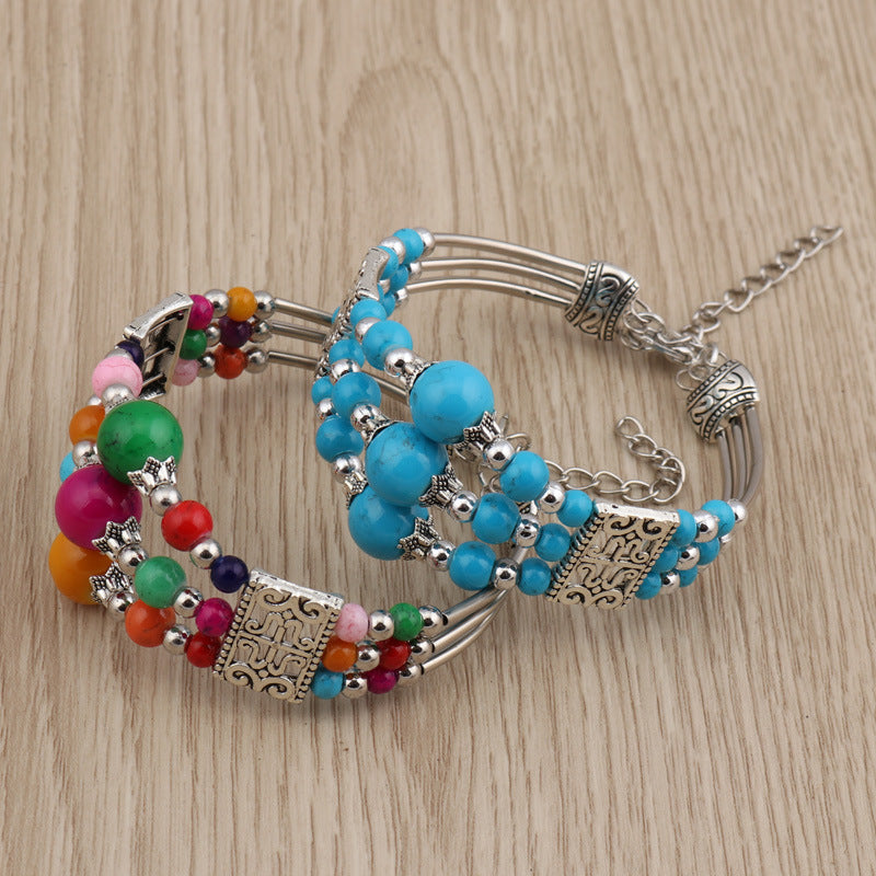 Three Tiered Blue Bead Bracelet