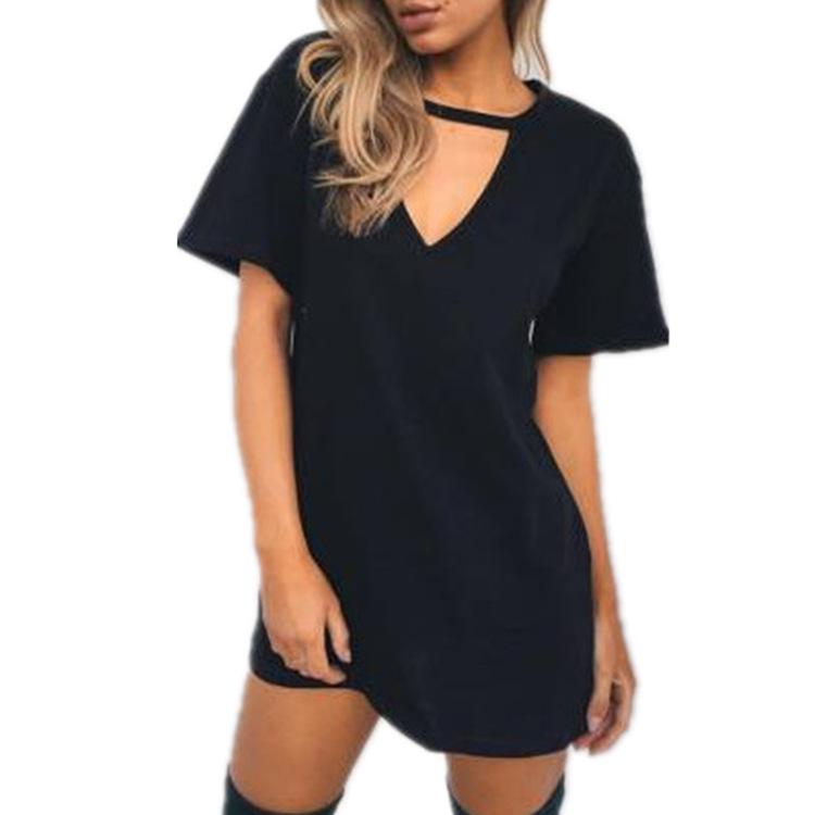 Keyhole Neckline Short-Sleeve Tunic Dress