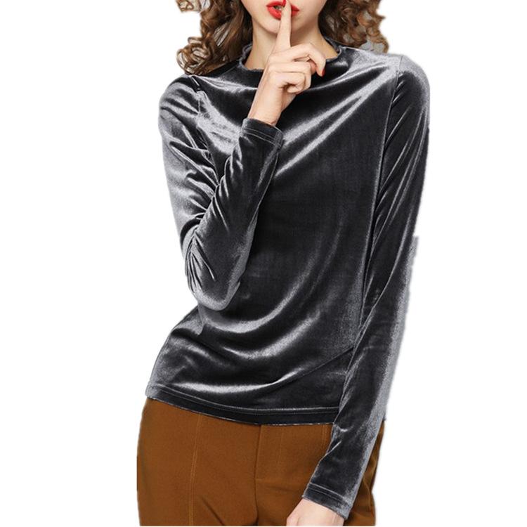 Velvet Mock Neck Long-Sleeve Top