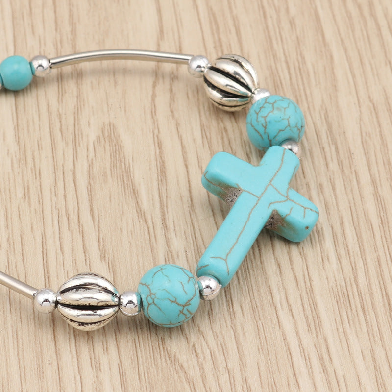 Turquoise Beaded Christian Cross