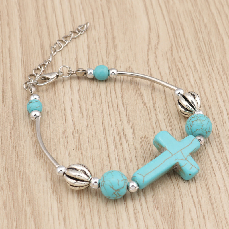 Turquoise Beaded Christian Cross