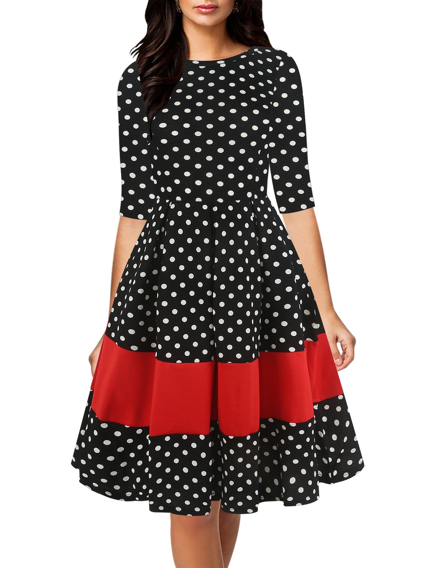 Pleated Skirt Three-Quarter Sleeve Dress