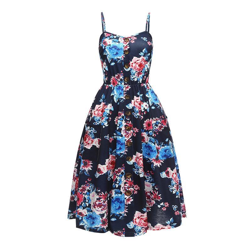 Flower Print Button Up Summer Dress