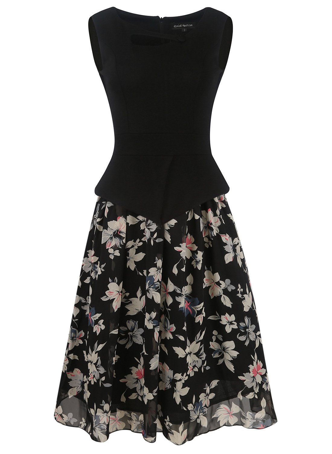 Floraal contrast Peplum mouwloze jurk