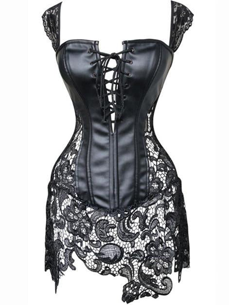 Corsário de lingerie de renda com laços de couro