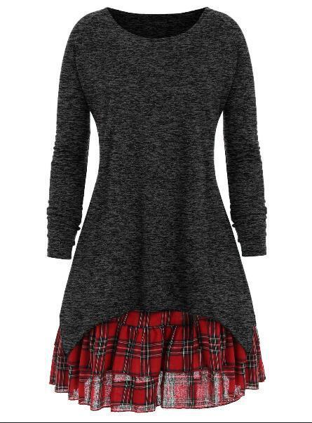 Plaid Peekaboo High Low Sweater