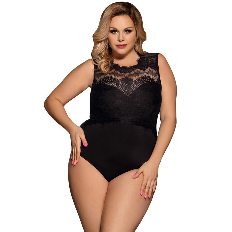 Plus size kant -lijfje ondoorzichtig mouwloze romper