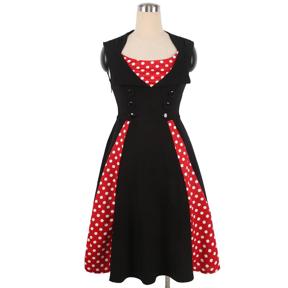 Robe sans manche à bouton de contraste à points polka