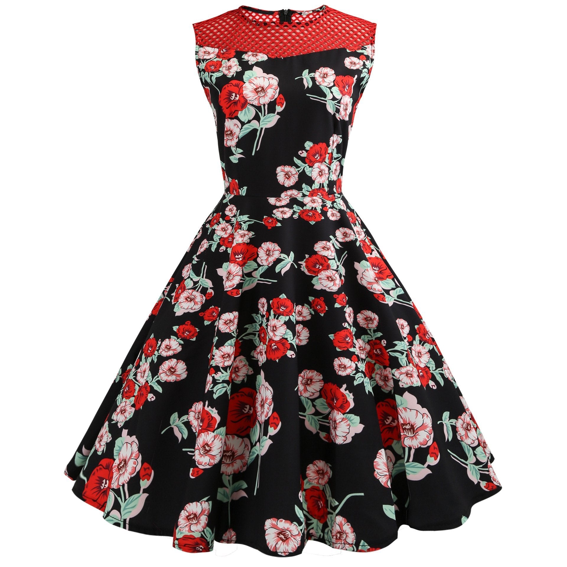 Kleid mit Blumenmuster und Netzausschnitt